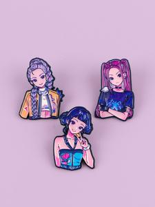 Set de 3 piezas de Broches de esmalte de Aleación de zinc con diseño de Chica Anime, Accesorios de estilo punk, Regalo perfecto para ella, Ropa casual para todas las estaciones