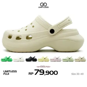 Limitless - Sandal Wanita Selop Fuji Polos Sendal Cewek Slop Terbaru Kekinian Polos Tinggi Karet Round Toe Tinggi Hak Kuba Tebal