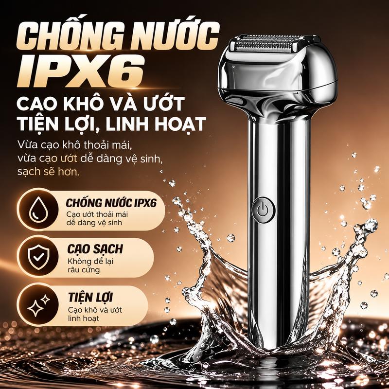 Máy Cạo Râu Nam Điện 3 Lưỡi, Cạo Sạch Êm Ái, Chống Nước IPX6, Sạc Type-C, Máy Cạo Râu Cầm Tay
