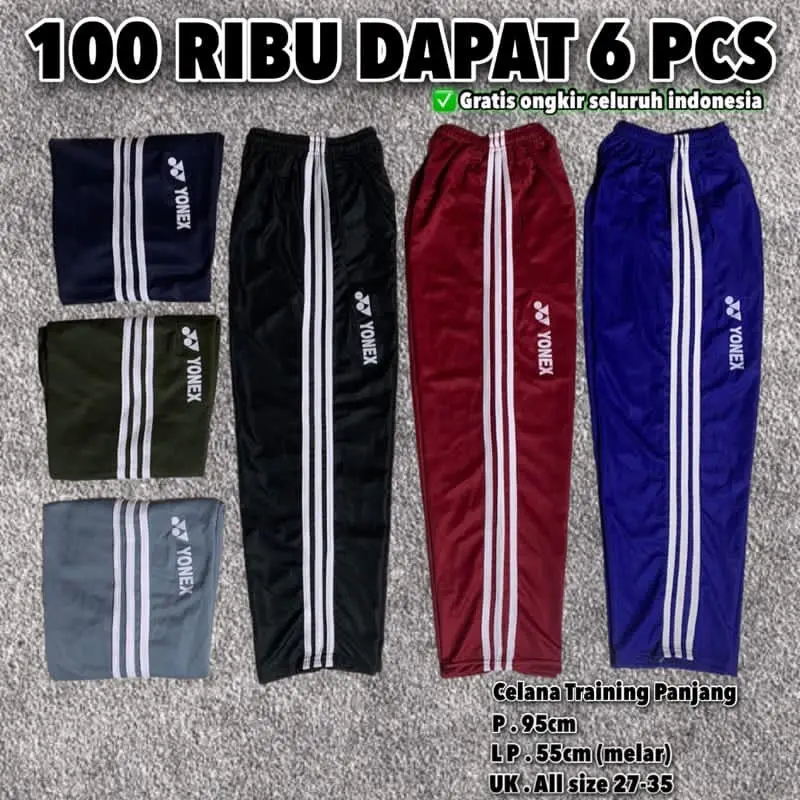 BISA COD !!! PROMO 100 RIBU DAPAT 6 PCS CELANA TRAINING LIST PANJANG DEWASA OLAHRAGA PRIA WANITA SPORT