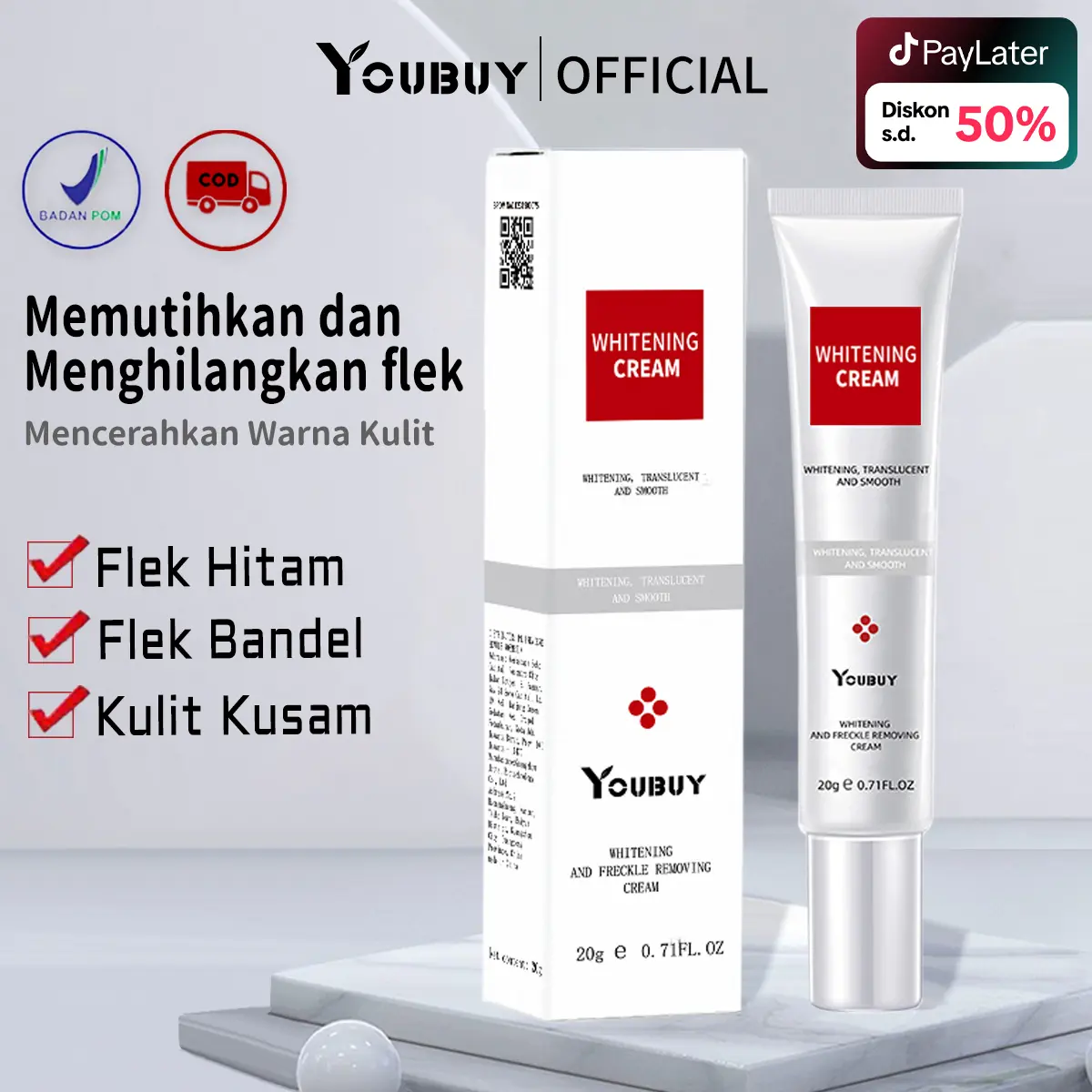 YOUBUY Whitening Cream krim pemutih wajah Help Light Dark spots Flek Hitam Brightening Lightening  membantu Pemutihan menerangi Meringankan bintik hitam skincare Serum