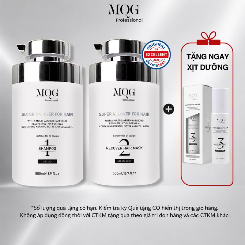(COMBO 2) MQG Bộ Đôi Dầu Gội 500ml & Kem Hấp Ủ 500ml Phục Hồi Tóc Hư Tổn Khô Xơ Chẻ Ngọn, Công Thức Keratin Biotin Collagen – Dưỡng Tóc Mềm Mượt Chắc Khỏe, Hỗ Trợ Giảm Gãy Rụng Tóc Sau Sinh Tẩy Nhuộm Uốn Duỗi, Chăm Sóc Tóc Tại Nhà Chuẩn Salon