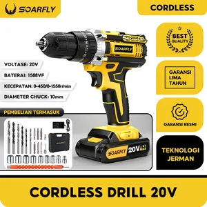 【Pengiriman 24 jam】 SOARFLY 20V Mesin Bor 2Baterai Cordless Drill lmpact Electric BatteryScrewdriver Wall 3 Mode Screwdriver Hammer DrillBits torsi