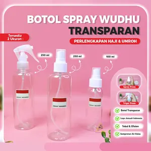 AULEAA - Botol Wudhu Spray Transparan Perlengkapan Haji Umroh 100 ml 250 ml Logo Jemaah Indonesia Ringan Praktis Tebal