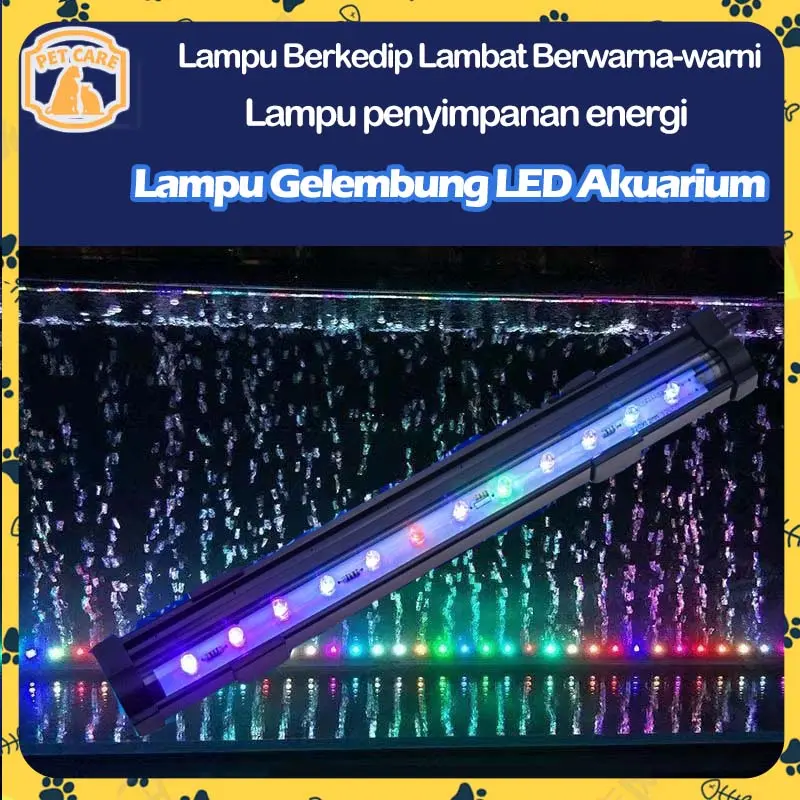 LED 3 warna/pelangi Merah Biru Hijau Aquarium Aquascape Tangki Ikan Akuarium Lampu LED Gelembung Aksesori Submersible Tahan Air Lampu
