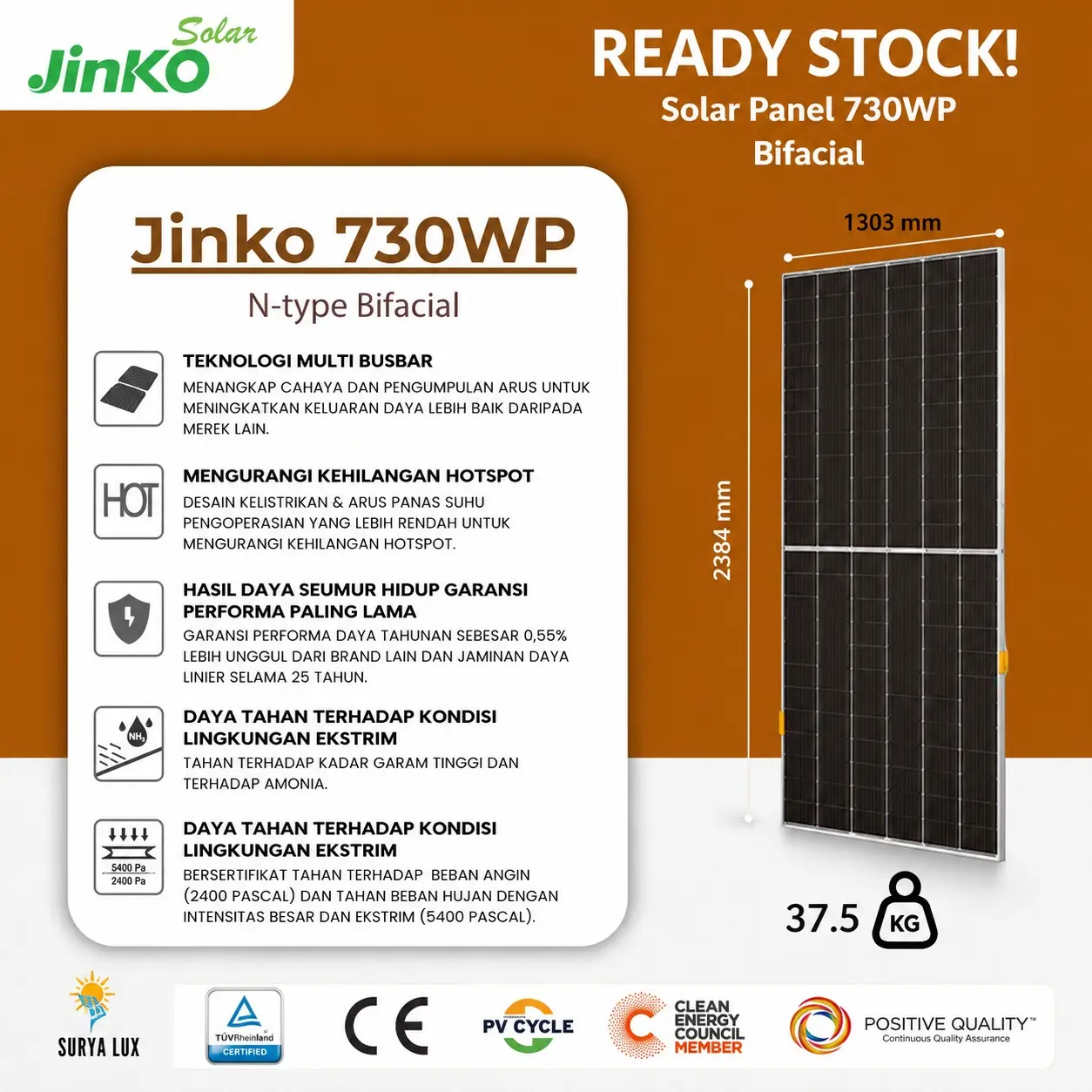 Jinko Solar Cell / Panel Surya 620WP-730WP SNI Bifacial Bukan Trina Longi
