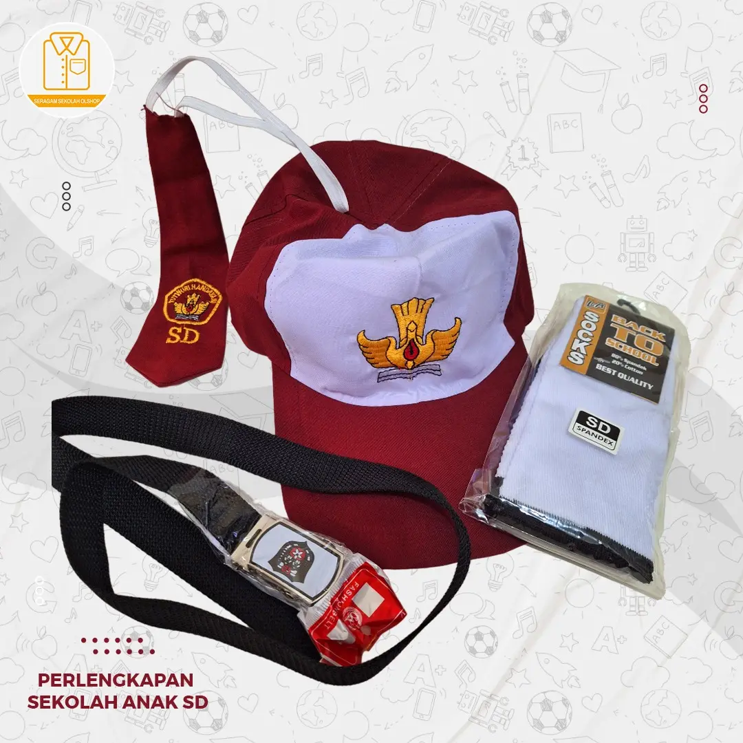 topi putih sd gesper dasi laki laki dan kaus kaki sd // topi sekolah Seragam