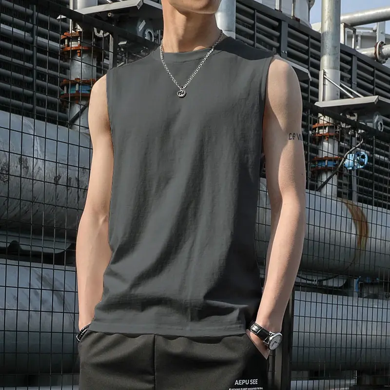 Fashion Men Vest Plain Color Tank Top Korean Sleeveless Tee Casual Sleeveless Tshirt Men