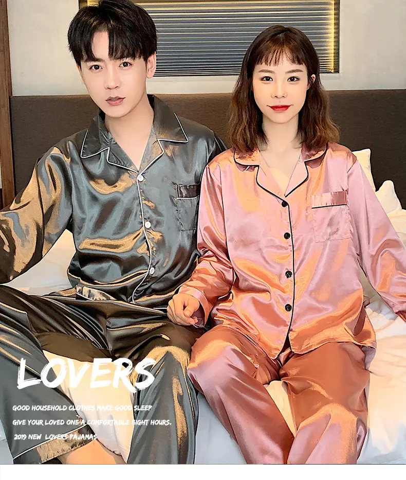 Pajamas Spring And Autumn Long Sleeve Silk Thin Women's Ice Silk Casual Summer Men's Loose-Fit Wholesale Home Wear