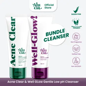 [BUNDLE ACNE & GLOW] ALUCIA Well-Glow! and Acne Clear Gentle Low pH Cleanser with 1% Salicylic Acid Facial Face Wash Sabun Cuci Muka Acne Prone Skin Normal Sensitive Skin Low pH 5.0 - 5.5 by Alucia Official