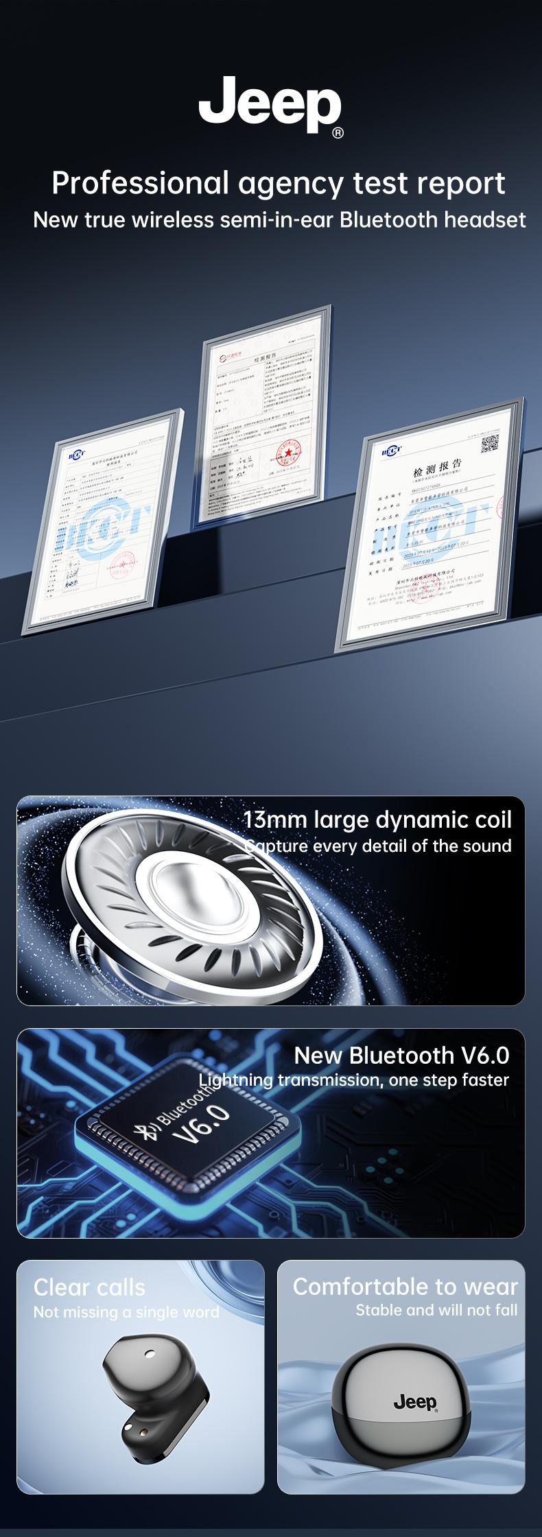 Jeep JP-EW131 TWS Earphone Bluetooth 6.0 Headphone Nirkabel Kontrol Sentuh Suara HIFI Panggilan HD Headset