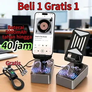 Beli speaker dapat kabel data 3-in-1 gratis   5000MA holder hp bisa puter dan bisa pakai speaker bluetooth dan powerbank/portable baterai cas / Ponsel
