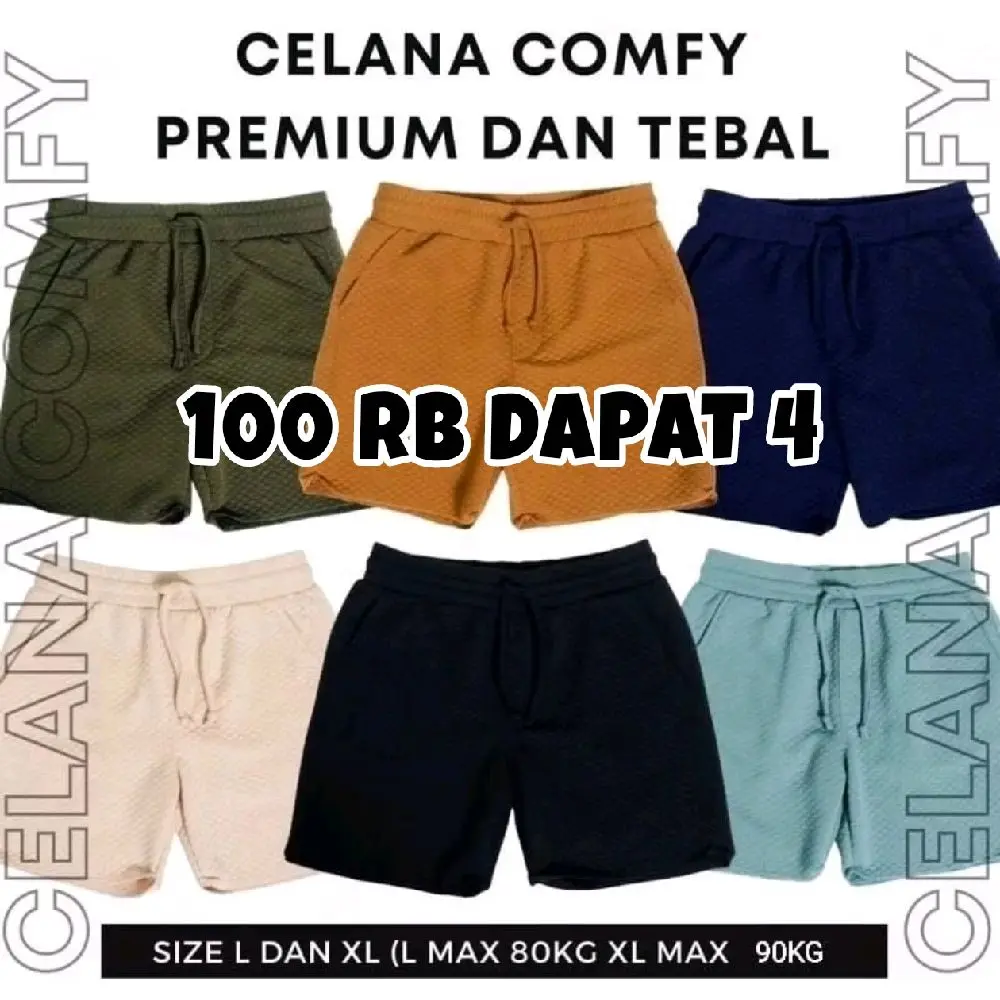 TERLARIS!! 4 CUMA 100 RB CELANA PENDEK COMVY UNISEX Polos Pria Pendek Cuci Kering S Shorts