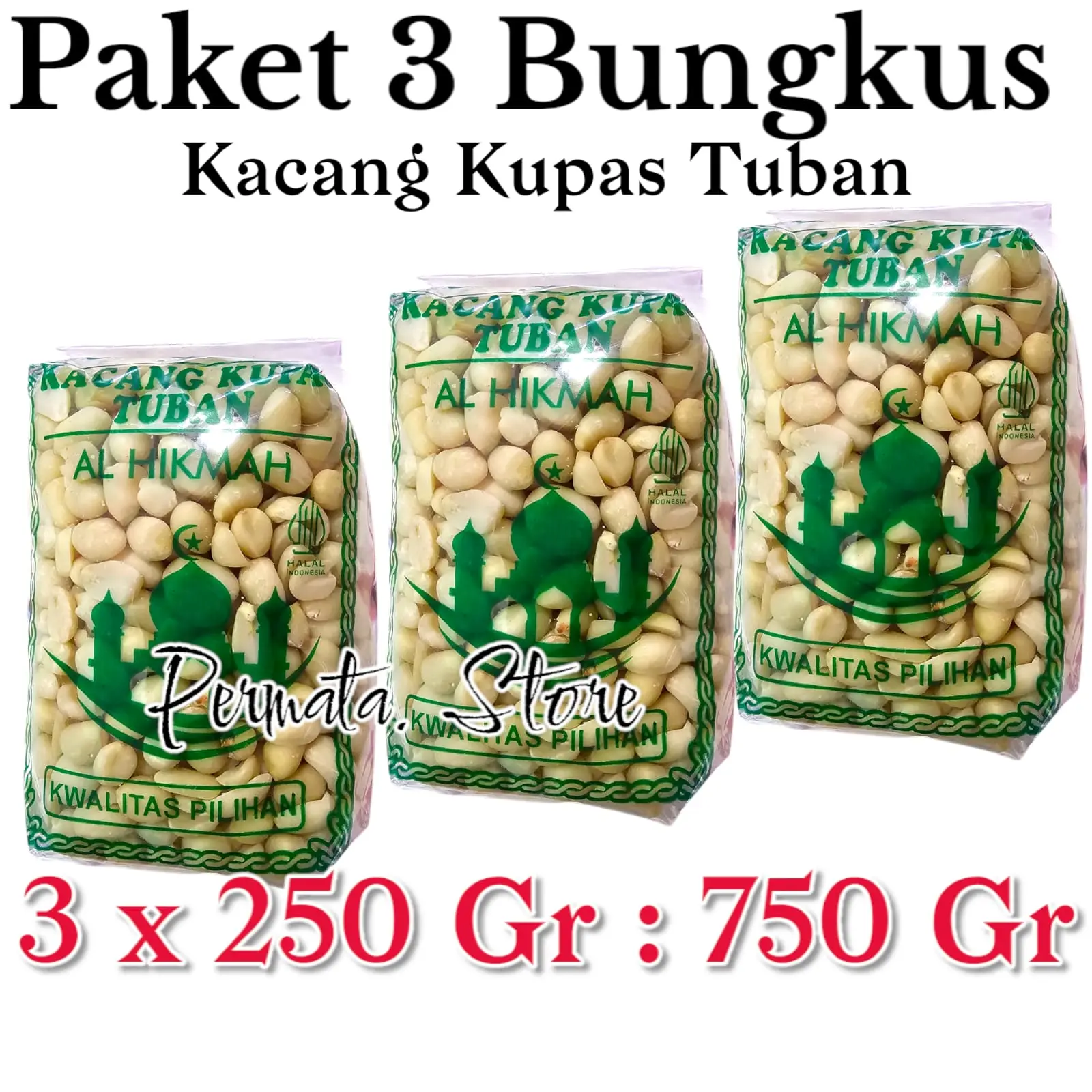 3 Bungkus Kacang Tuban Kupas -+ 250 Gram Kacang Tanah Kupas Food Camilan Snacks Mete