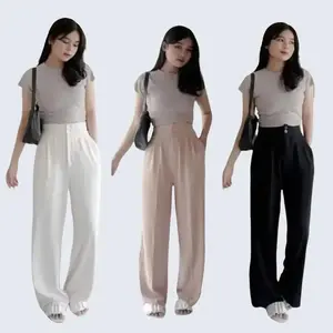 Diobee - Jennie Pants Knitt Premium Celana Panjang Kantor High Kancing Loose Standar Wanita Remaja Variasi Kulot Lembut Basic Formal Karet Tebal