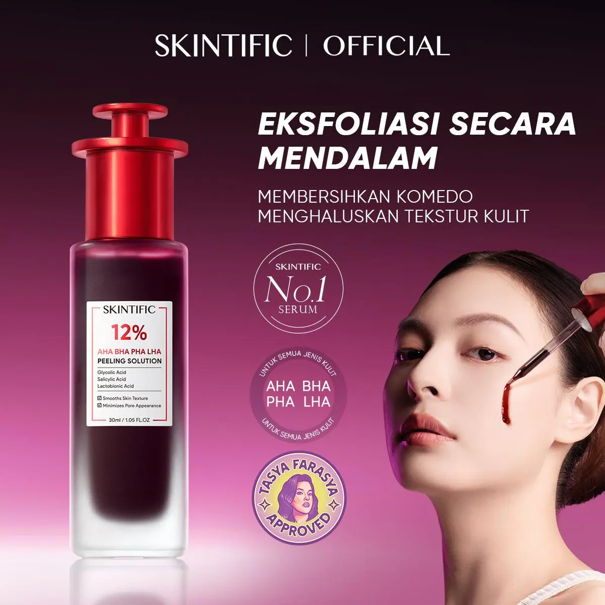 【Tasya Farasya Approved】SKINTIFIC Peeling Solution Serum Acid Peeling Solution Serum 30ml | Eksfoliasi Essence Wajah Mengangkat Sel Kulit Mati Exfoliating Anti Acne Mencerahkan Jerawat Dark Spot Brightening Whitening Pore Blackhead Removal Exfoliating