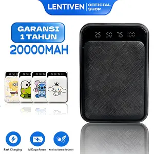 LENTIVEN PowerBank 20000mAh Cute Mini Kartun Mirror Screen Digital Display PowerBank MACARON Charger Led Flashlight