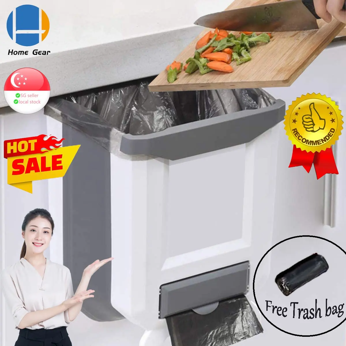 (SG Seller) Foldable Hanging Kitchen Waste Bin For Cabinet Door Trash Bin Dustbin Waste Storage Trashcan Multipurpose Rubbish Bag Holer Dustbin