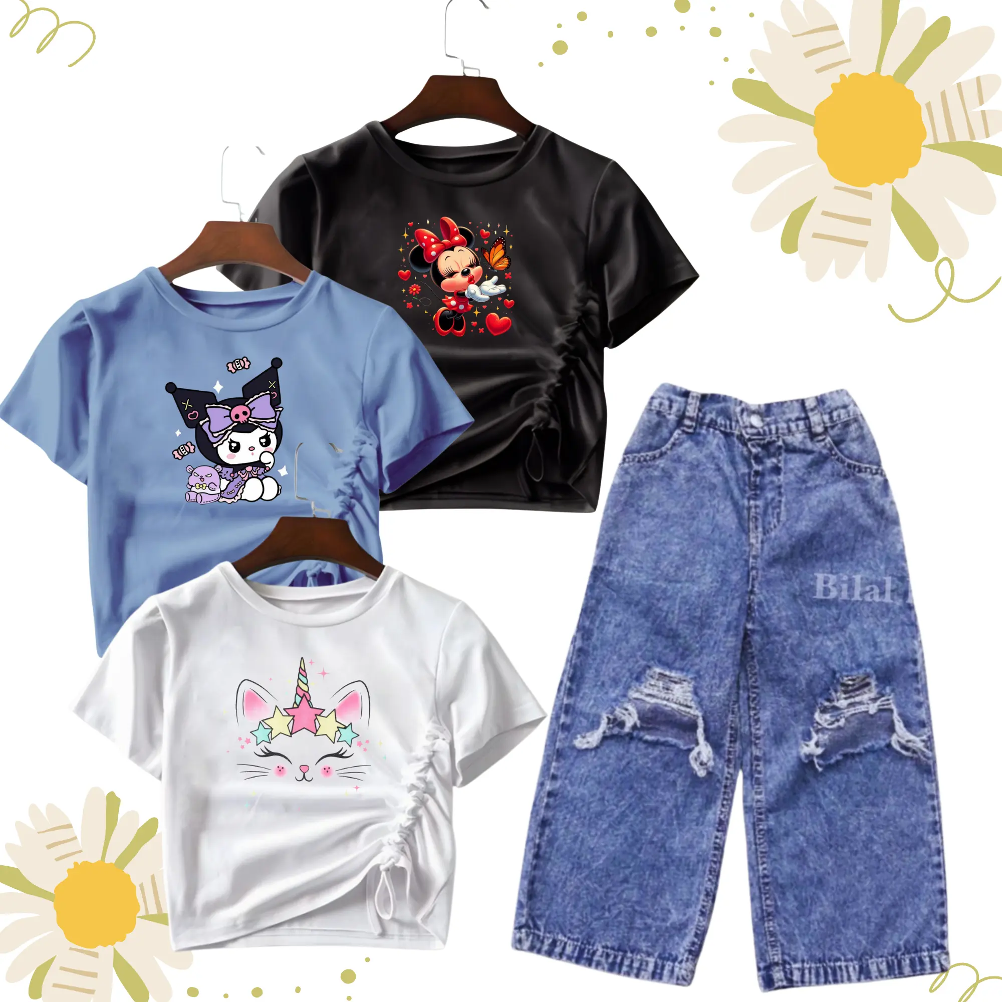 SETELAN CROPTOP DAN KULOT JEANS SOBEK ANAK USIA 1-10 TAHUN Bayi Katun