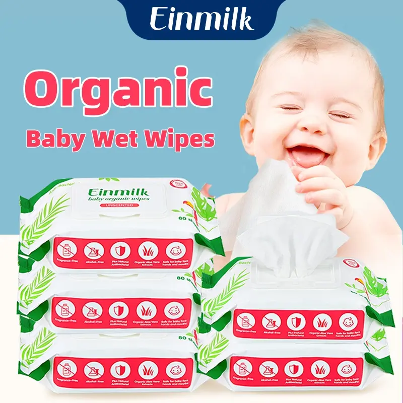 [Einmilk Organic Wipes]8packs/CTN 640pcs Baby Wet Wipes Unscented Wipe Moist Wet Tissue  Einmilk 100% Chlorine Free