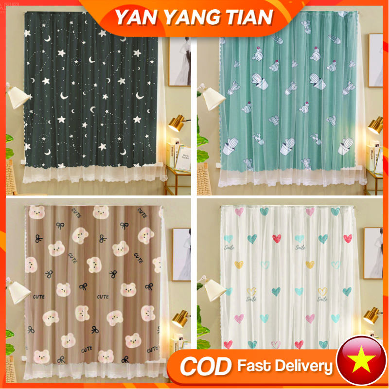 Rèm Velcro, YANYANGTIAN, Không cần đục lỗ, Không gây hại cho tường, Rèm che sáng đơn giản, Rèm hai lớp, Thích hợp cho cửa sổ nhỏ