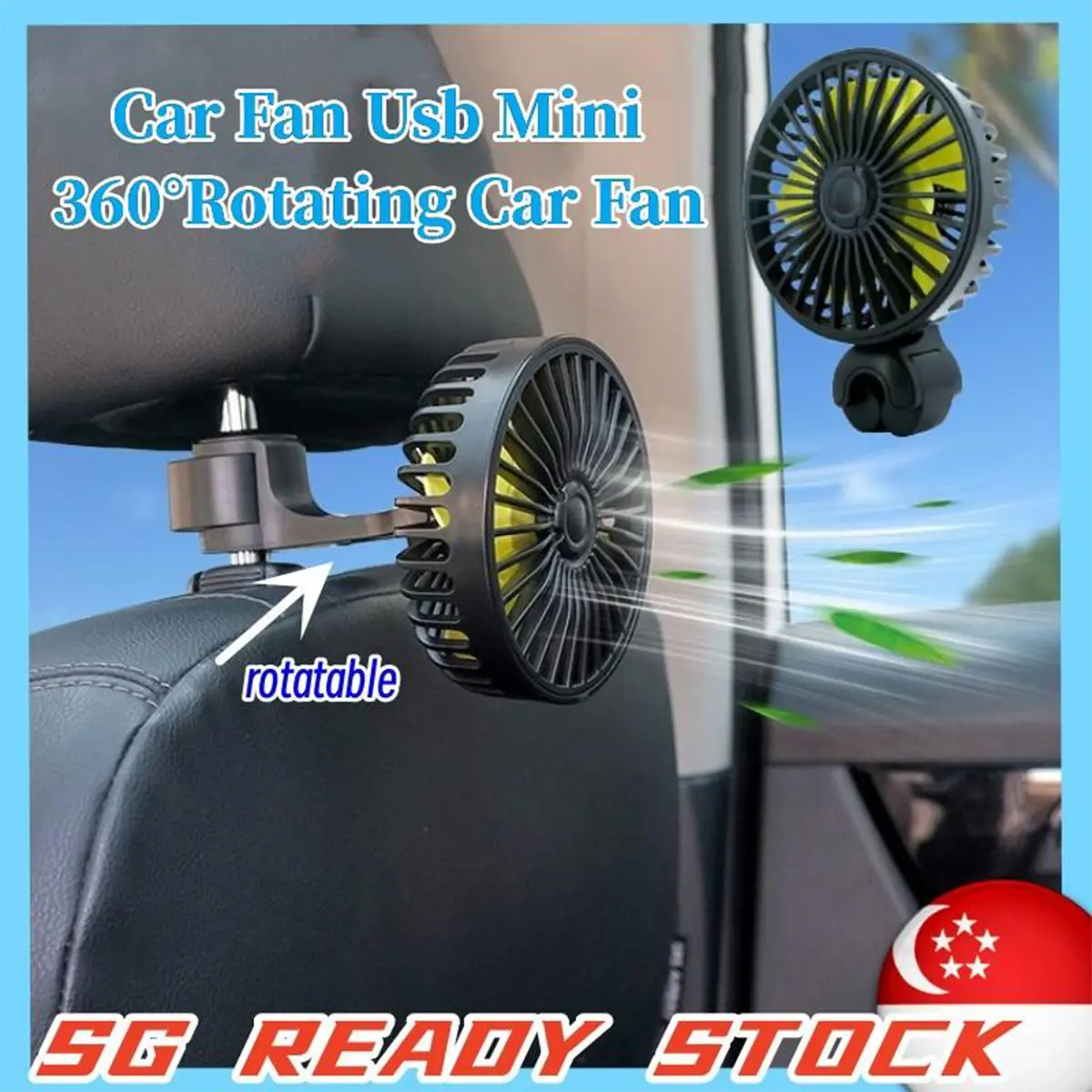 SG Ready Stock Car Fan Usb Mini Rotatable Fan Car Rear Fan Foldable Portable Fan Car