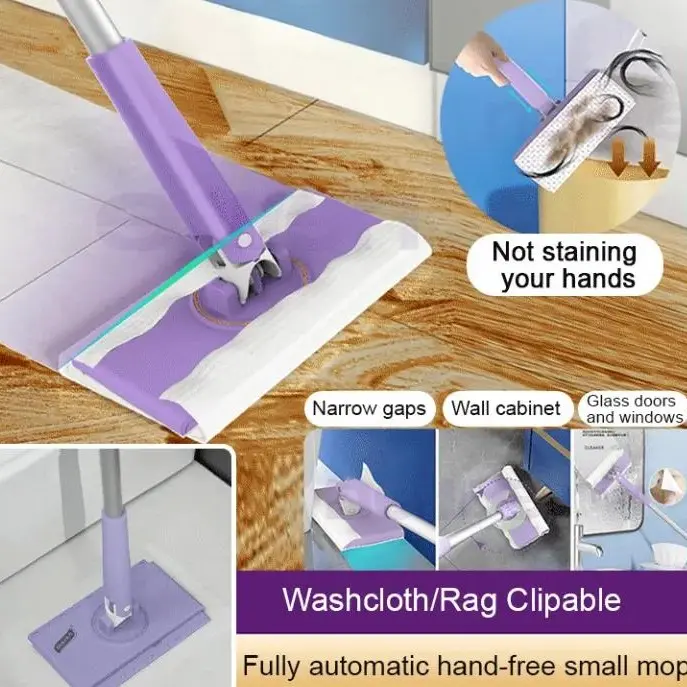 Automatic Cloth Changing Mini Mop Hands-Free Mini Mop Compatible with Face Towels Hands-Free Mini Mop with 360°Rotating Head Compatible with Towels or Disposable Wipes