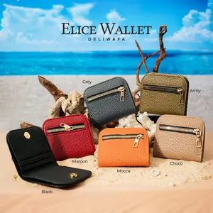 [Deliwafa] Elice | Wallet Wanita | Kartu | Dompet Kulit | Maroon