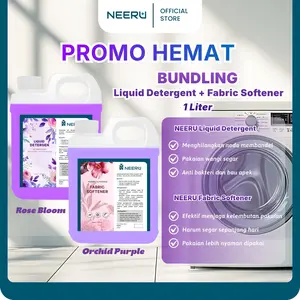 NEERU Promo Bundling Deterjen cair + Softener Pelembut Pewangi Pakaian - 1 Liter