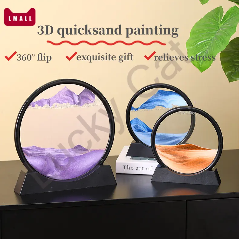 【SG STOCK】 gift New Simple  Landscape Quicksand Painting Round Glass Crafts Hourglass Creative Gift Ornaments Commemorate Decor