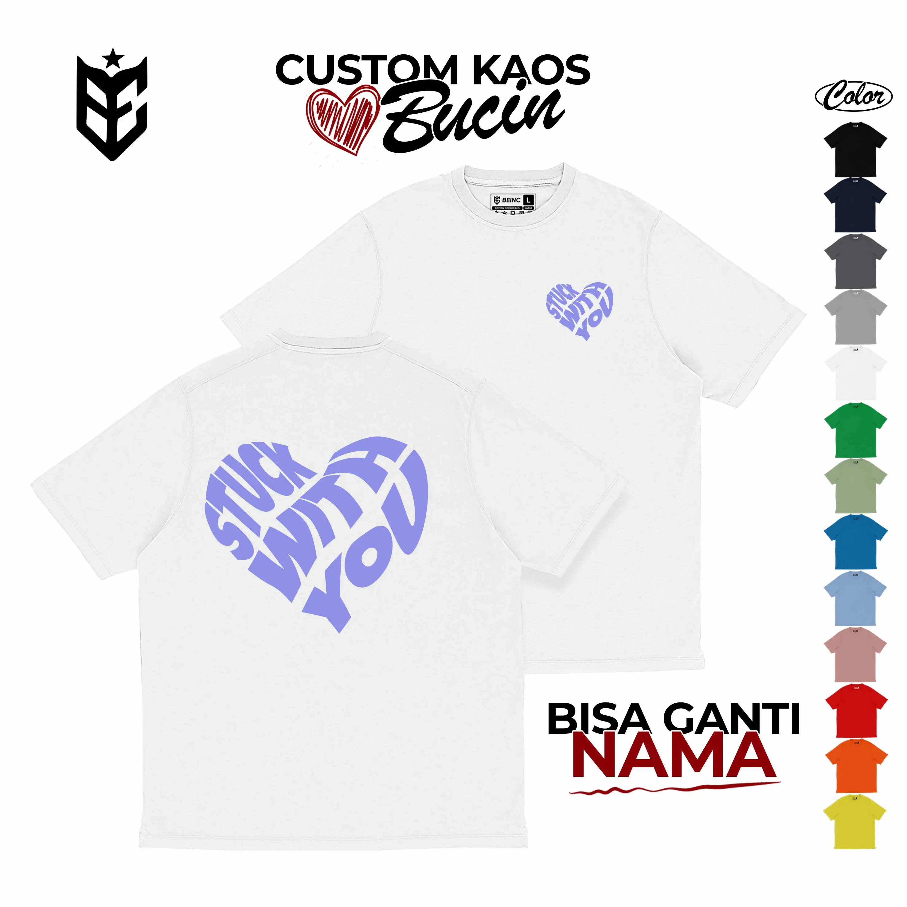 BE INC - Kaos Custom Bucin Couple Stuck With Love T-shirt (Pria & Wanita) Baju Panjang Pasangan