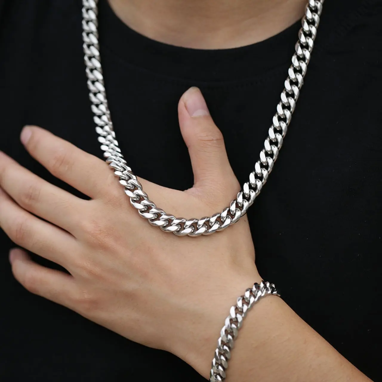 Fashion Titanium Steel Cuba Link Chain Necklace Bracelet  For Men Women Hip Hop Accessories
