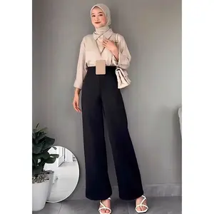 CLOTIVA Celana Kulot Wanita Highwaist Scuba - Bawahan Wanita Basic Kantor Kaki Panjang Formal Kerja Hitam Celana Highwaist Polos kulot kerja daily casual formal