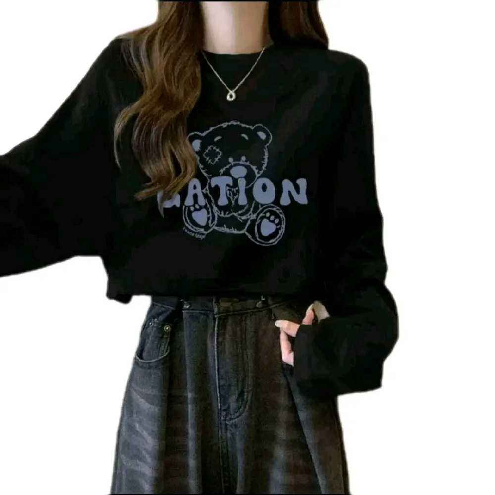 Kaos Lengan Panjang Katun Combed Dewasa Wanita Kaos Distro Oversize Polos Oblong Atasan Cewek Nyaman Hitam -Santai Bulat - Pendek, Sablon T-Shirt - Baju
