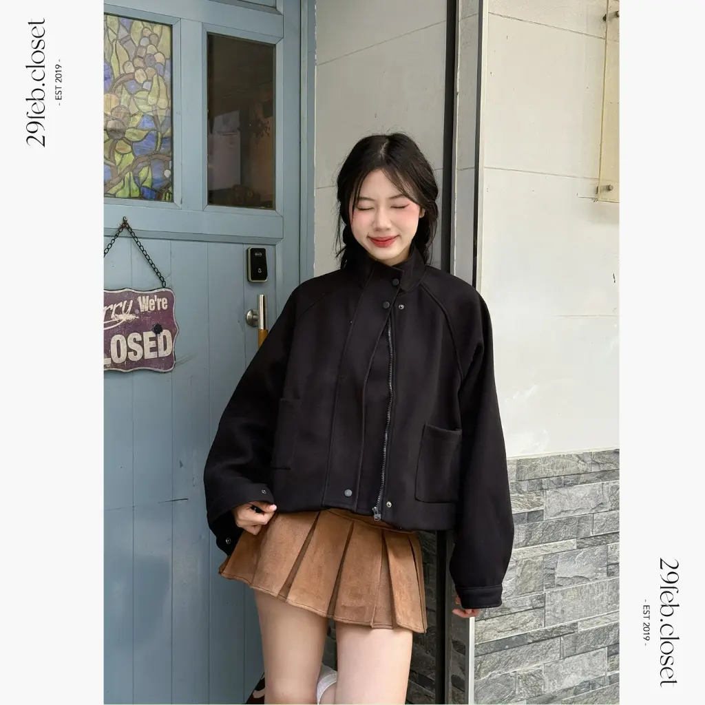 Áo khoác dạ ép 2 lớp cổ dựng form dáng rộng - 29feb.closet - A578 | BigBuy360 - bigbuy360.vn