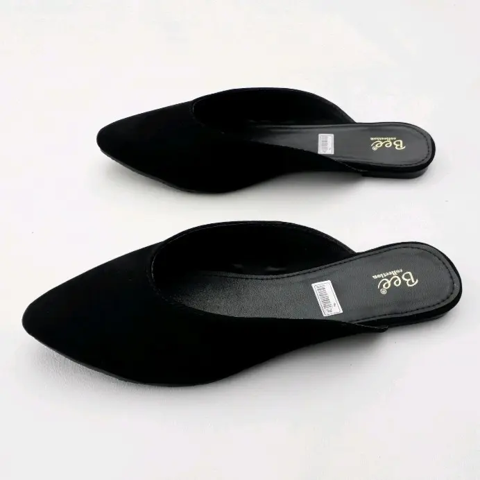 Sandal wanita selop flat shoes simple bahan suede SM 19 Hitam - Shop ...
