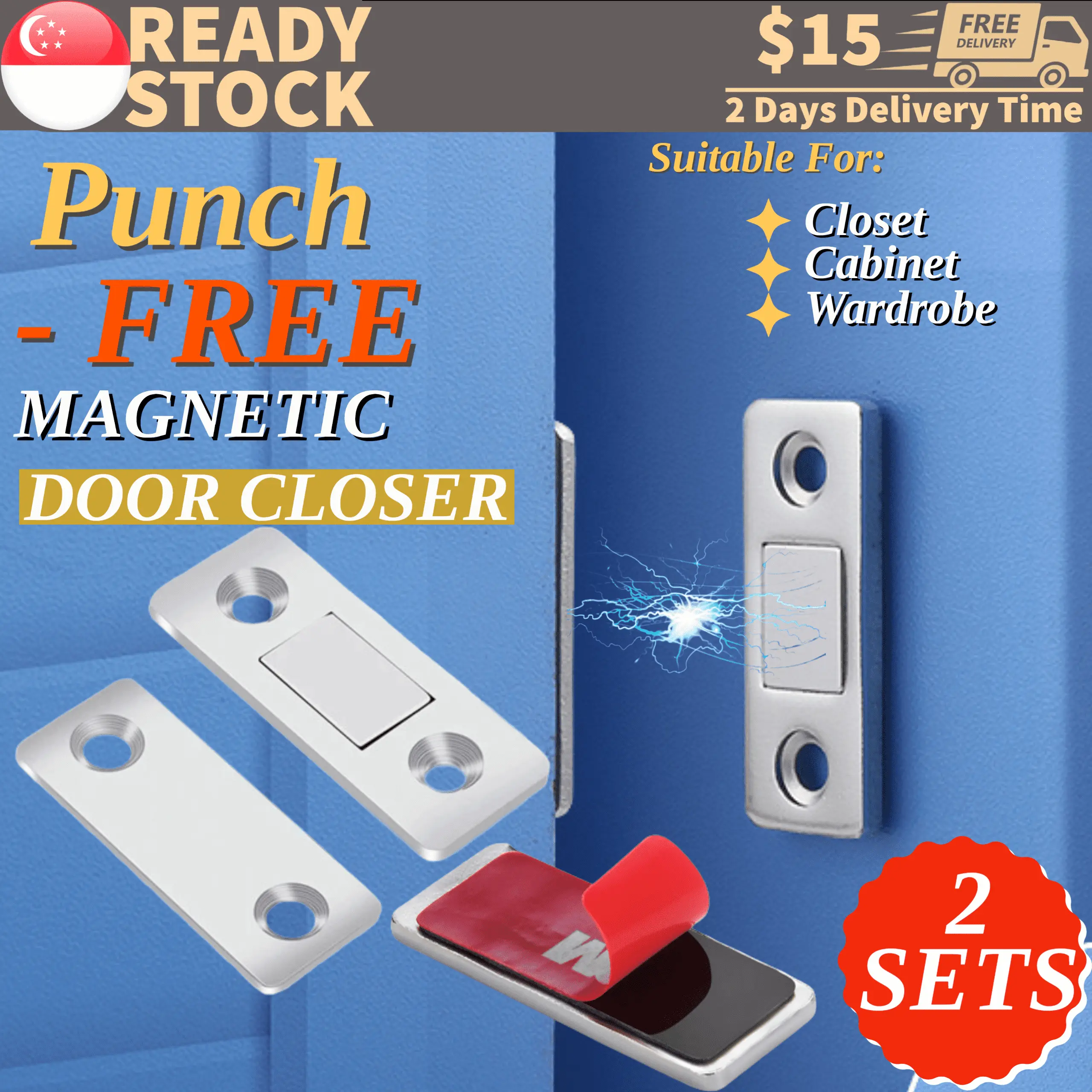 SG STOCK Magnetic Cabinet Closer Magnet Door Stopper Hidden Closer With Screw For Closet Cupboard Furniture Hardware 2pcs/Set SGStock