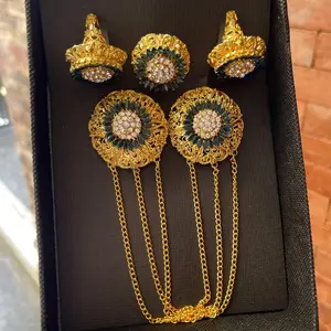 Set Bros Alpaka Kancing Bulat Sircon padi Permata Trici dan Blue safir