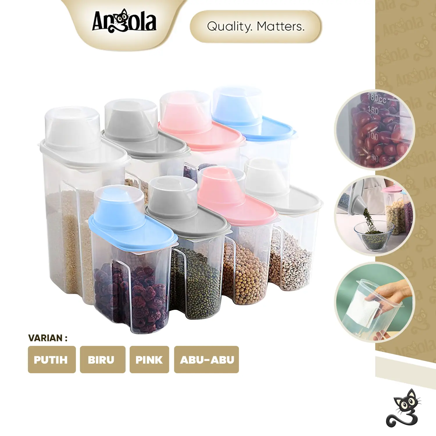 ANGOLA Storage Jar Tempat Penyimpanan Cereal/Beras Kontainer Makanan Plastik Wadah C82 Biru Pink Toples