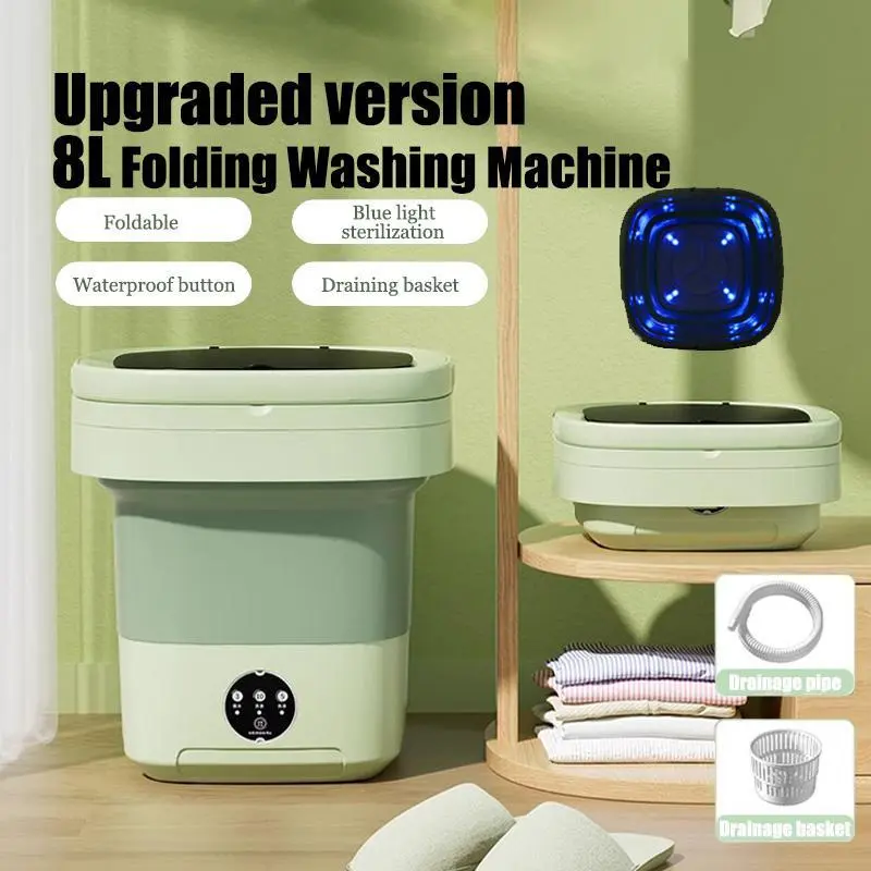 Local Delivery -8L Foldable Washing Machine Portable Electronic Mini Washing Machine with drain basket