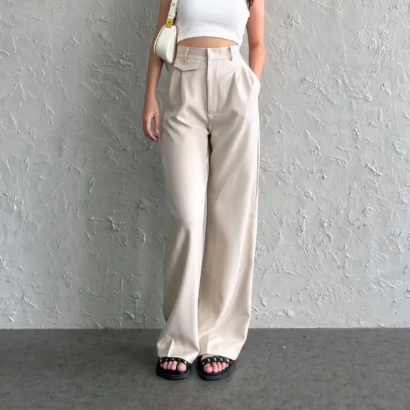 Celana Kulot ORO Highwaist Loose Anti Kusut Kerja - Nyaman dan Panjang Casual dengan Karet Pinggang - Kaki Standar Kantor Basic Semiwoll  Formal  Samping