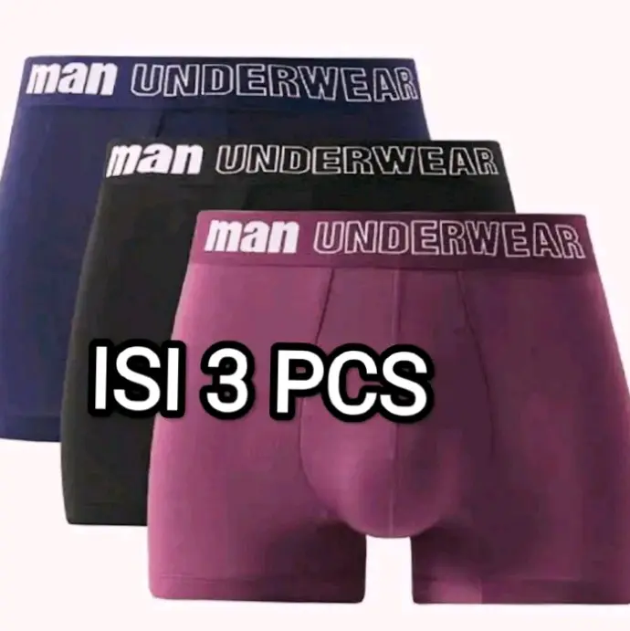 boker celana dalam pria 3pcs bahan spandex dingin d pakai Cowok Dewasa Pendek Hitam Boxer Karet