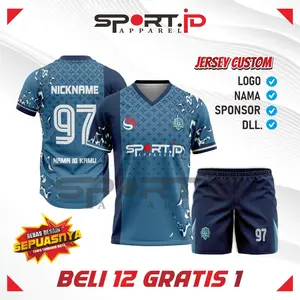 Jersey Olahraga Blue Wave Performance Series Custom Biru Navy Modern untuk Semua Tim dan Berbagai Jenis Olahraga Bahan Premium Full Printing Size Lengkap S-5XL