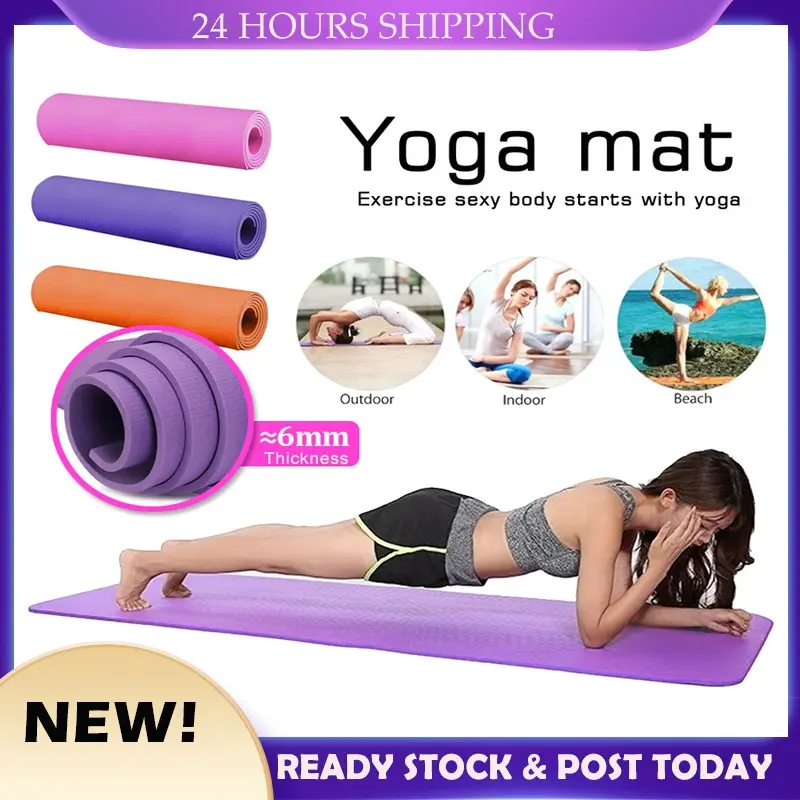 【SG Ready Stock】6MM/10MM Yoga Mat Anti-Slip Sports Fitness Mat 6mm Thick EVA Comfortable Foam Yoga Mat For Exercise Yoga Pilates Gymnastics Mat with Carry Strap Christmas Gift Present