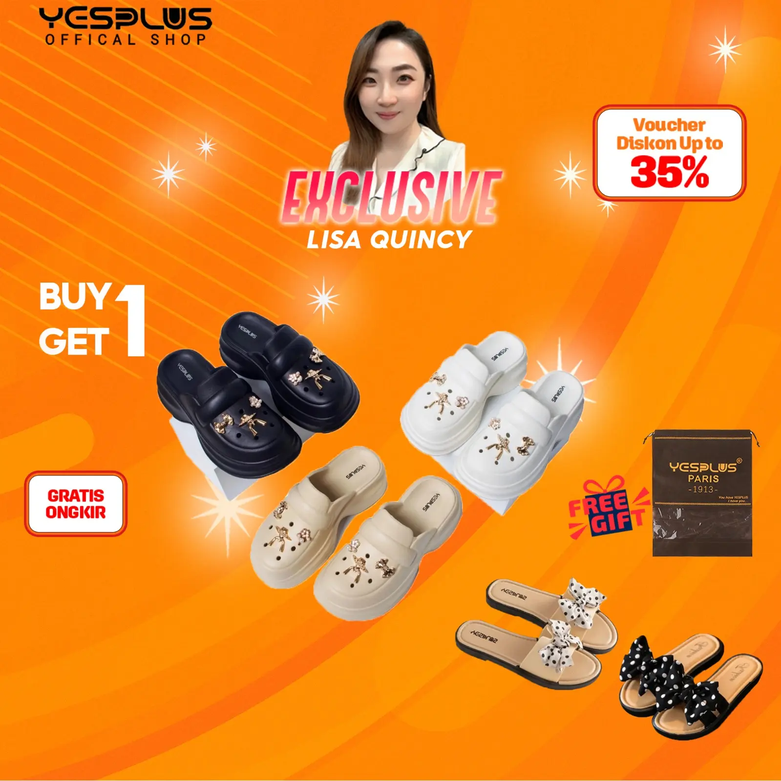 [LISA QUINCY X YESPLUS] SPECIAL CUCI GUDANG BY 1 GET 1 SANDAL YESPLUS HANYA DI LIVE LISAQUINCY1 8105-1/1899