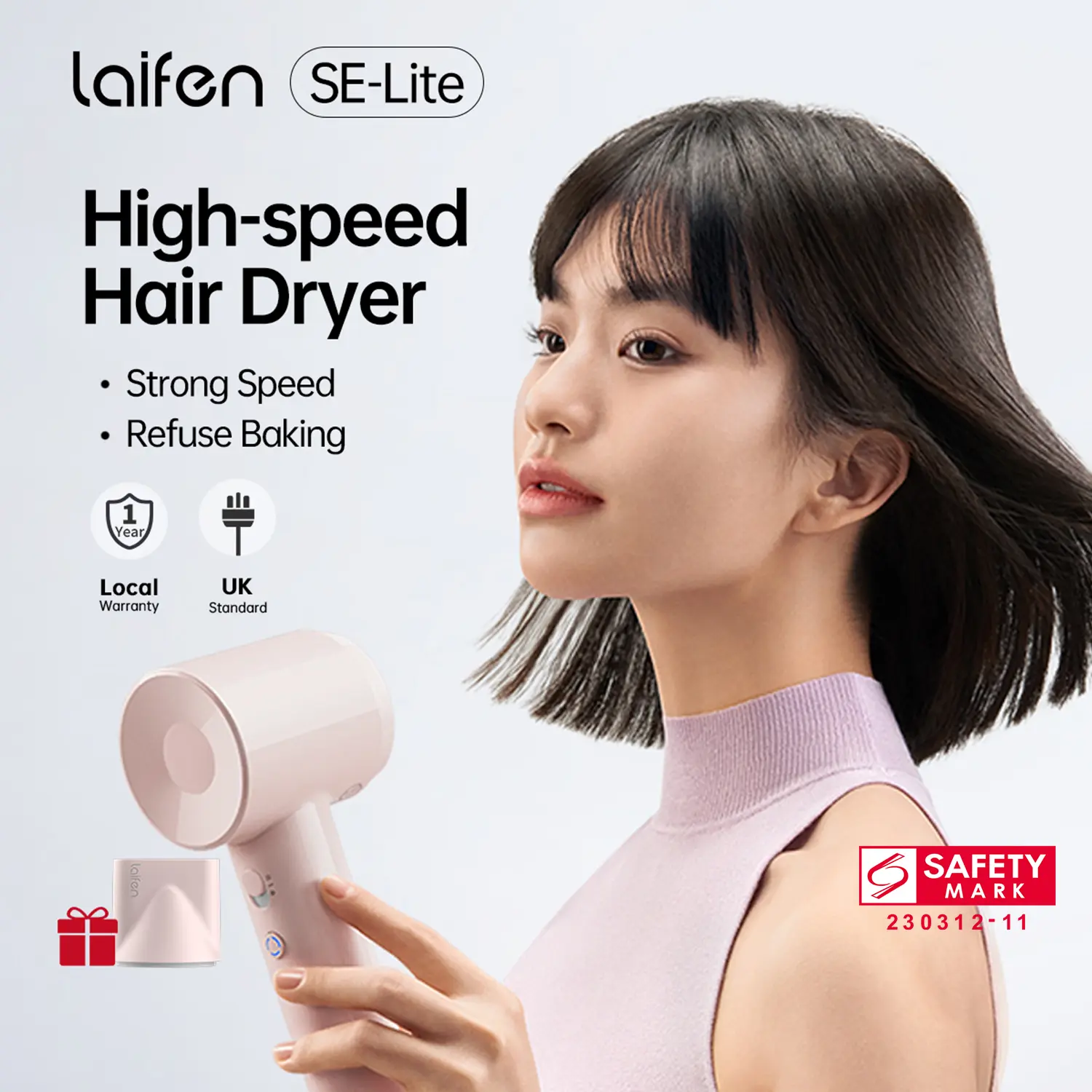 Laifen SE-LITE High-Speed Hair Dryer with 150 Million Negative Ions, Fast Drying 345g Travel Hairdryer - 1min dry hair&Smooth