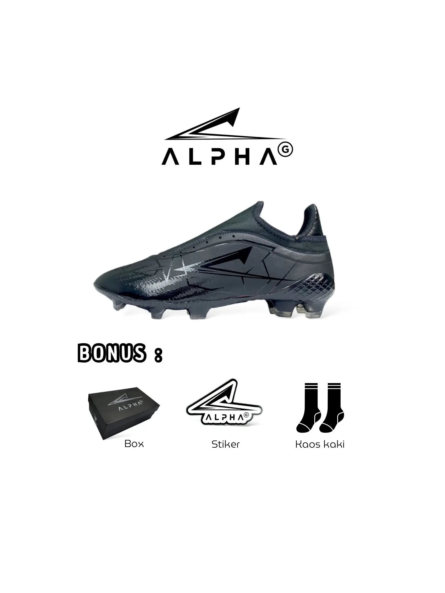 Sepatu Sepak Bola ALPHA G Dewasa Full Black Boots