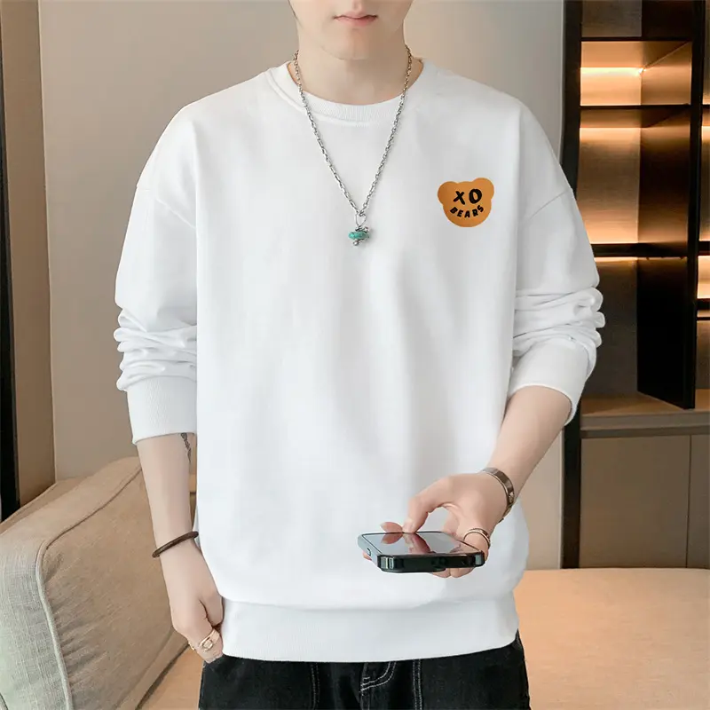[5 colours] M-4XL large size long-sleeved T-shirt men's sweater bottoming shirt men's round neck pullover plus size sweater men's tide men's clothing