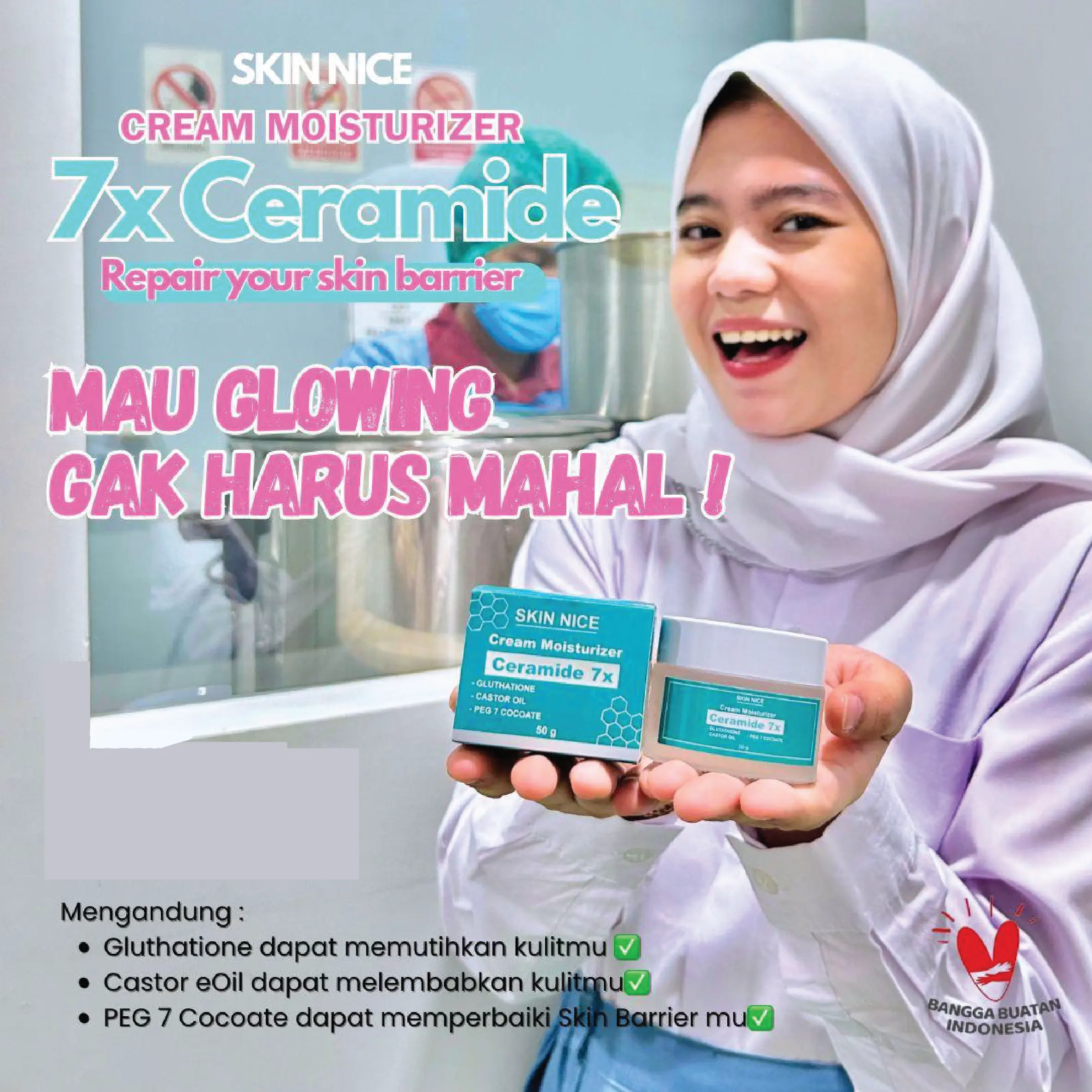 SKIN NICE 7x Ceramide Moisturizer Gel -50g/30g Moisturizer Krim pencerah Kulit Kering & Sensitif BPOM, Anti Aging Pelembab wajah Melembutkan