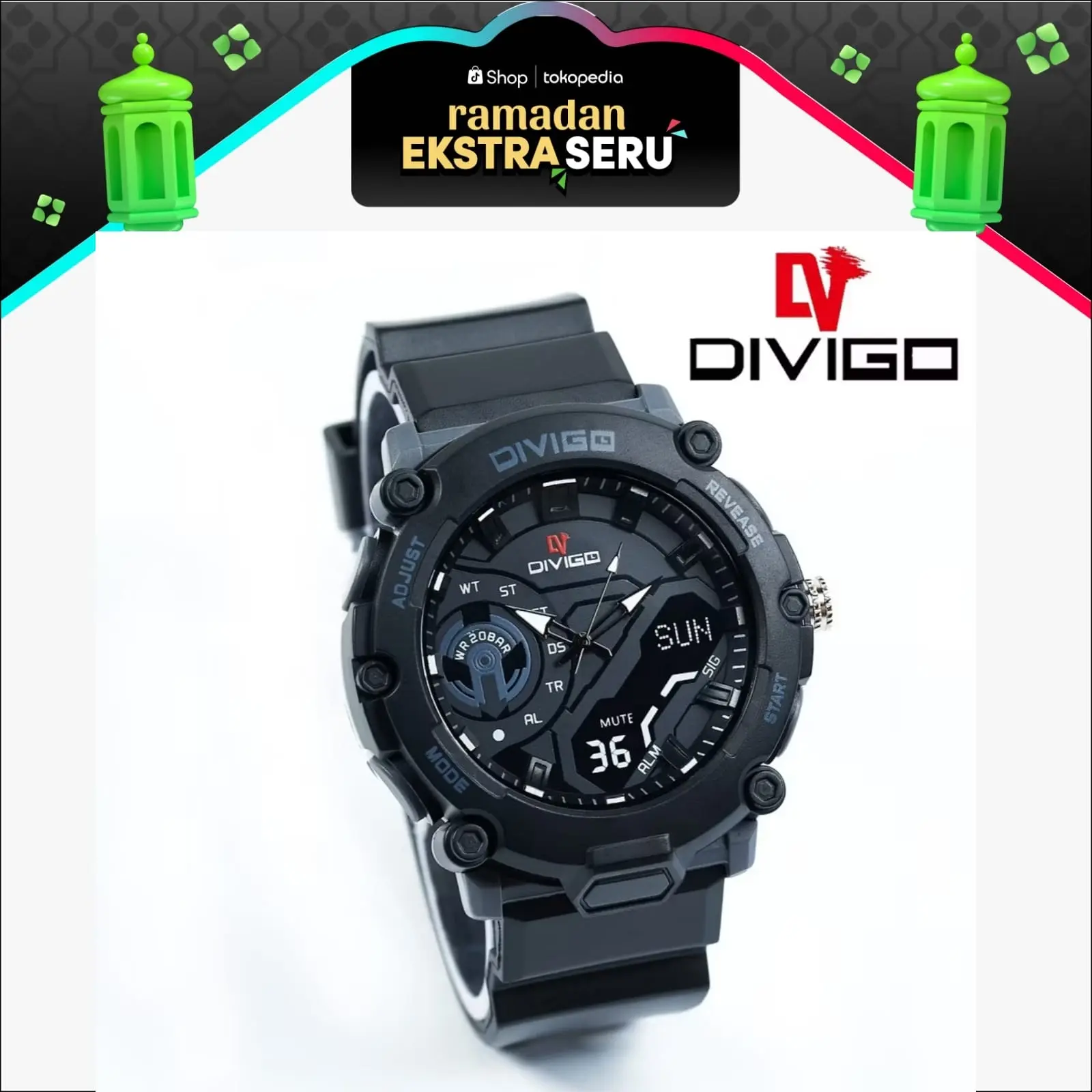 Jam Tangan Divigo Analog Sport Strab Rubber WaterResist D-27